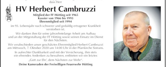 Ehrenmitglied, HV Herbert Cambruzzi verstorben